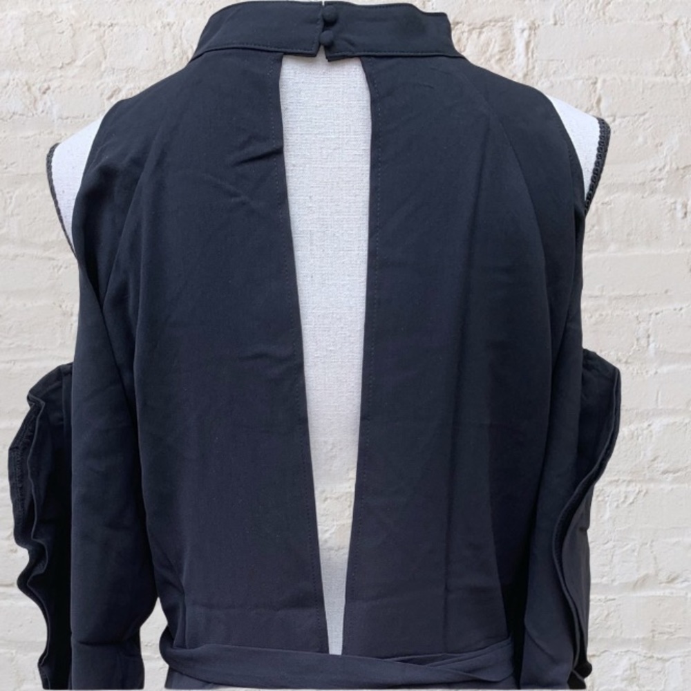 ❌DONATED❌Black Cold Shoulder Mock Neck Ruffle Sleeve Open Back Dress - Picture 7 of 10